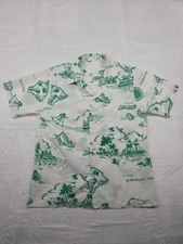 Vintage 50s 60s Hawaiian Casuals Stan Hicks Map Shirt Island Chart Green Medium picture