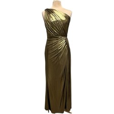 NWT Ieena for Mac Duggal Metallic Draped One Shoulder Grecian Gown Dress Gold 8 picture