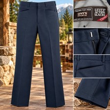 Vintage 70s Levi's Action Slacks Men 33x28 Navy Blue Sta-Prest Straight 548 G2 picture