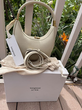 Songmont Beige Pebbled Leather Crescent Top Handle Bag Buckle, Detachable Strap picture