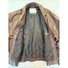 Clipper Mist London Fog Leather Bomber Jacket 90s Brown 40R picture