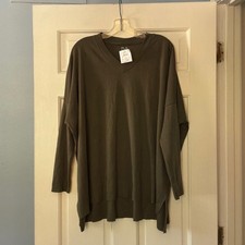 Planet by Lauren G Olive Green Pima Cotton V-Neck Oversized Tunic OS NWT picture