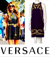 Versace Vintage 1999 2000 Black Gold Stud Dress 40 42 44 4 6 8 Y2K 90s S M picture