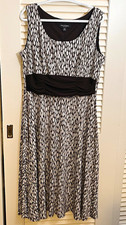 Perceptions New York Dress Womens 18 Brown Ivory Geometric Print Ruched Midi picture