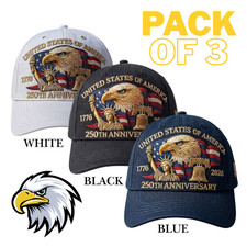 USA 250th Anniversary Cap Veteran Gift Embroidered Adjustable strap Pack of 3 picture