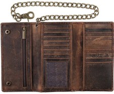100% premium leather Trifold Cowhide RFID Chain Motorcycle Biker Wallet, picture