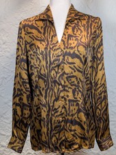 Vtg 1990's Lane Davis Beverly Hills Italian Silk Blouse Animal Print Sz6 $125 picture