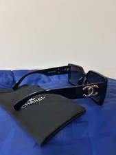 CHANEL Women’s Square Sunglasses Black Frame Gray Lenses Gold CC UV picture