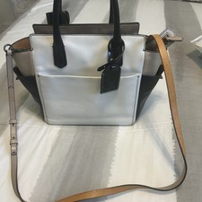 REED KRAKOFF Tricolor Color Block Leather Boxer Tote Crossbody Black White Tan picture
