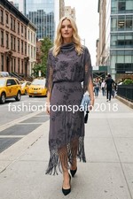 ZARA NEW WOMAN ZW FLORAL EMBROIDERED FRINGE DRESS ASYMMETRIC LILAC 7521/256/629 picture
