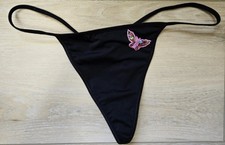 Rare Vintage Victoria's Secret Black Smooth Butterfly V-String Panties M/L picture