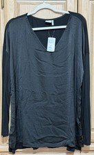 SIMPLE SUZANNE BETRO Front Satin Tunic Top Blouse Women’s Size 1X Black V Neck picture