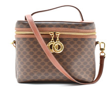 CELINE [Rank AB] Macadam 2way Vanity Case Bag Hand Purse Blason Brown PVC AUth picture