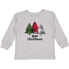 Inktastic Merry Christmas Plaid Trees Toddler Long Sleeve T-Shirt Tree Happy picture