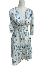 Marchesa Notte Floral Midi Dress Size 2 White Blue Romantic Wedding Coastal picture