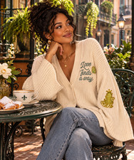 Disney Princess and the Frog Tiana XXL Cream Embroidered Cardigan Sweater picture