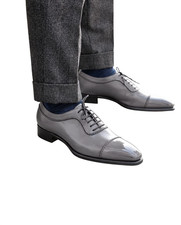 Handmade Gray Genuine Leather Oxford Lace Up Dress Office Cap Toe Shoes for Men picture
