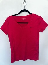 100% Cotton Tommy Hilfiger Women's Red Short Sleeve V-Neck T-Shirt picture