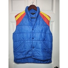 Vintage 70s Towncraft JCPenney Puffer Vest Mens Large Blue Red Yellow Striped picture
