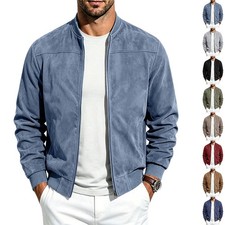 Suede Long Sleeve Zip Up Jacket Men's Casual Outerwear With Full Zip Closure picture