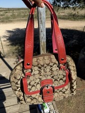 Coach Signature C Jacquard Canvas & Leather Satchel Zip Top Pink/Brown picture