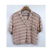 Prana Shirt Womens Small Brown Pink Iguala Top Short Sleeve Boxy Button Up NEW picture