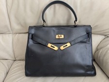 Hermes Kelly 32 Box Vintage Black Leather Gold Hardware Bag picture