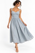 B.right Blue Embroidered Corset Bustier Cottagecore Midi Dress Size picture