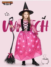 Spooktacular Creations Girls Witch Costume Set M 8-10 Pink/Black picture
