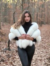 Genuine Fox Fur Shawl with Beaded Trim White Wrap picture