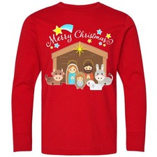 Inktastic Merry Christmas Cute Nativity Scene Youth Long Sleeve T-Shirt Jesus picture
