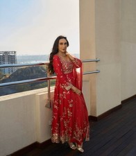 Bollywood Style Red Faux Georgette Anarkali Suit With Dupatta For Women picture