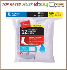(12-Pair Pack) Hanes Men's Double Tough Crew Socks,(Shoe Size 12-14)Great Price picture