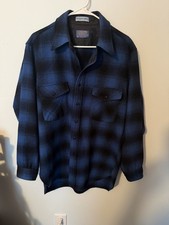 Vtg 70s Pendleton Outdoorsman Wool Shirt Jacket L Blue Black Shadow Plaid Ombre picture