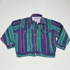 Vintage Longstreet Denim Jacket Kids Youth 14 Multicolor Striped Brushpopper 90s picture