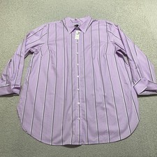NWT Talbots Womens XL Shirt Purple Striped Long Sleeve Button Up 100% Cotton New picture