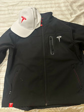 Tesla Men's Full Zip Jacket XL Black/Red Logo Stand-Up Collar Solid picture