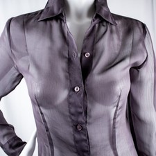 EXPRESS Vintage Burnt Purple Solid Transparent Women Sheer Shirt Size M, 5/6 picture