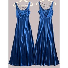 Vintage Zum Zum Gown XS Blue Satin 90s y2k Strappy Rhinestone Prom Formal Dress picture