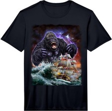 Men's Giant Gorilla Sea Monster Red Lightning Storm Performance T-Shirt picture