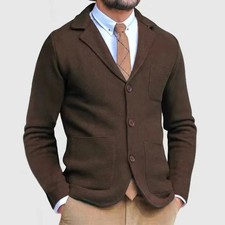 Men's Casual Knit Blazer Old Money Style Vintage Cardigan Coat Slim Fit Jacket picture