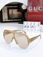 Gucci GG2023S Oversized Shield Aviator Sunglasses Beige Brown 99-140mm NEW CASE picture