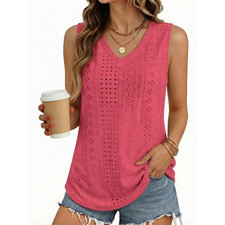 MOYIKO Tank Tops for Women Eyelet V Neck Trendy Sleeveless Tops Dressy Casual L picture