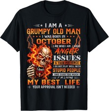 I Am Grumpy Old Man Born In October Funny Skull Birthday Graphic T-Shirt Unisex picture
