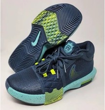 Nike Men’s Low Top Basketball Sneakers Lace Up Navy Teal Volt Rubber Sole picture