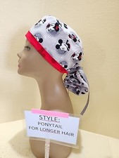 Mickey/Minnie Mouse ( grey) Women's Ponytail Surgical Scrub Hat/Cap Handmade picture