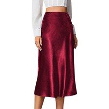High Quality Women Satin Skirts Silk Midi Length Skirt High Waist Solid A-Line picture