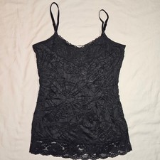 NWT VTG Y2K Black Crinkle Lace Cami Tank Top Size M Whimsigoth Fairygrunge Goth picture