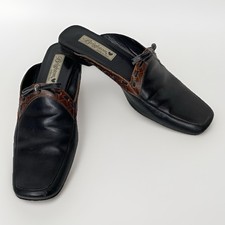Brighton Lois Mules Women’s 8 Black Brown Two Tone w/ Bows & Silver Accent Italy picture