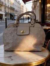 Charming Charlie Medium Size Quilted Taupe Woman’s Shoulder Satchel Handbag Gold picture